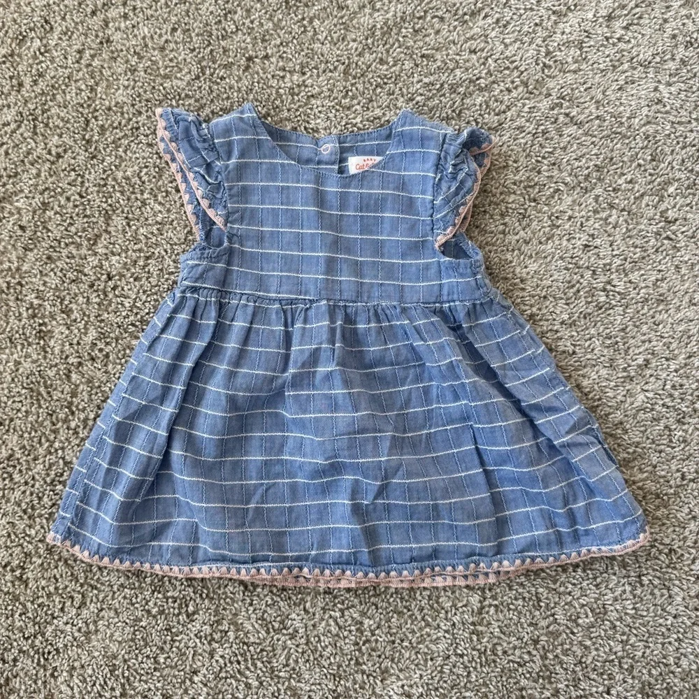 Cat & Jack Baby Girl Stripe Plaid Flutter Sleeve Dress Easter- Size 6-9 Months